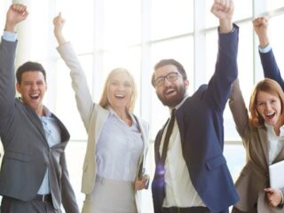 NOBODY IS HAPPIER THAN CORPORATE EMPLOYEES IN STOCK IMAGES